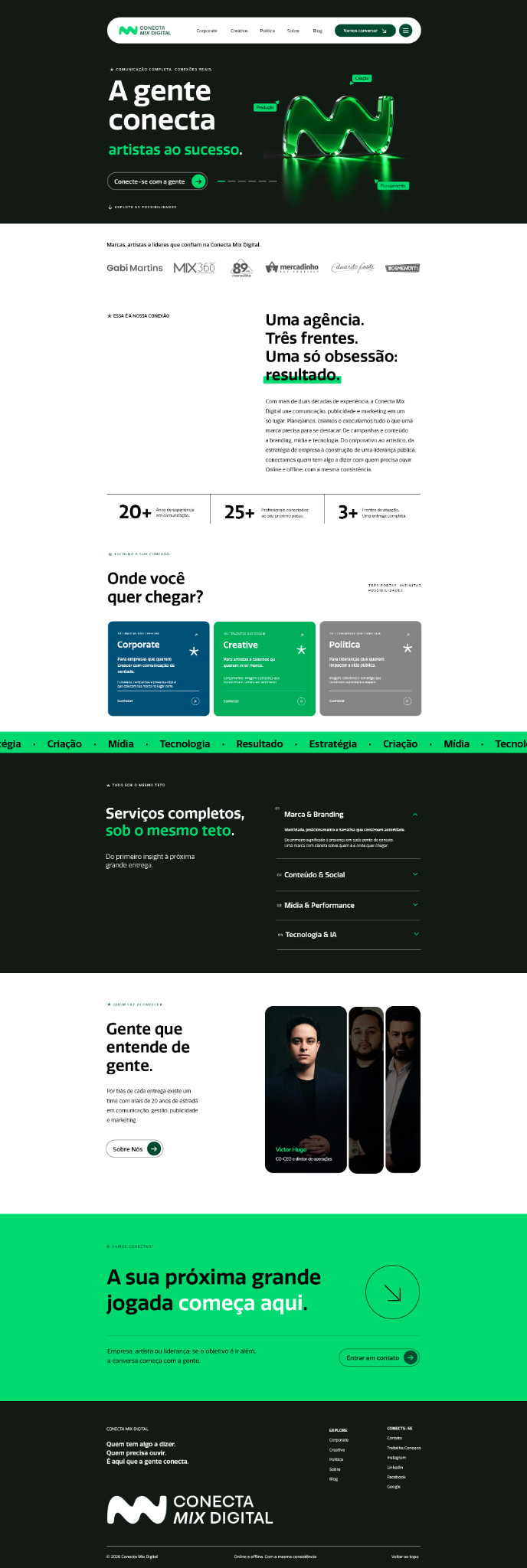 Símbolo verde da Conecta Mix Digital, com criação, produção e planejamento